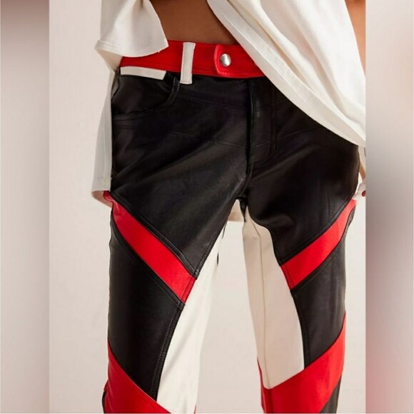 We The Free High Rise Color Block Rebel Vegan Leather Cropped Pants Size 12 - Picture 2 of 15